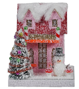 Petite Pink Snowman Cottage